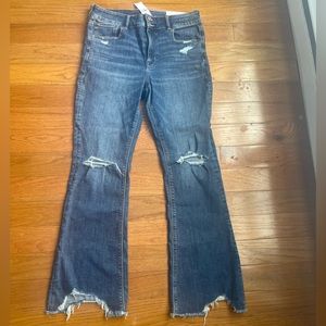 American eagle artist flare distressed jeans size 14 dark wash